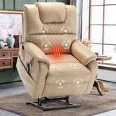 Oversized Power Lift Recliner Chair for Elderly, Large Lay Flat Dual Motor Single Sofa with Heat and Massage, PU Leather Recliner Chair for Living Room, 400LBS Weight Capacity, Beige Yellow
